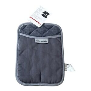 KITCHEN AID POT HOLDER Gray 7x10 Textured SILICONE Grip (1) 100% COTTON  New